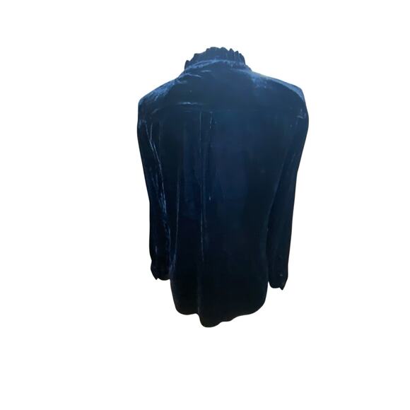 Talbots Black Velvet Long-Sleeve Blouse Ruffled Mandarin Collar Sz L Holiday - Picture 4 of 16
